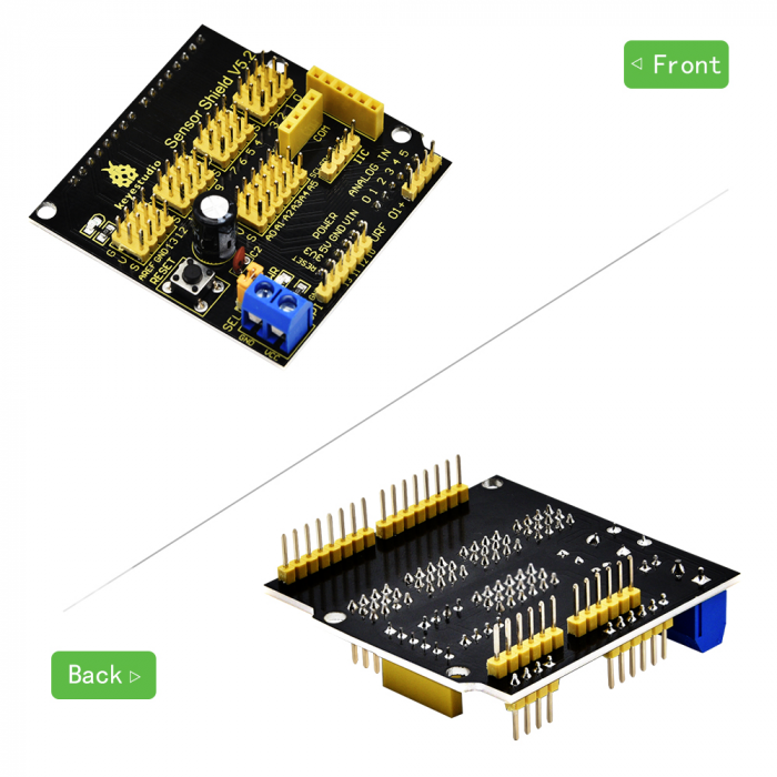 Keyestudio Sensor Shield V5 for Arduino FrontBack